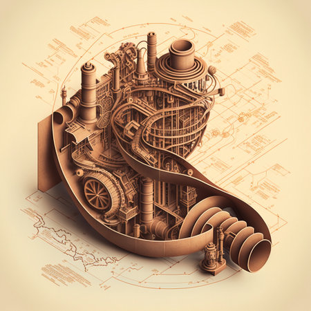 3d drawings of an unusual steampunk city, a city diagram. High quality illustrationの写真素材