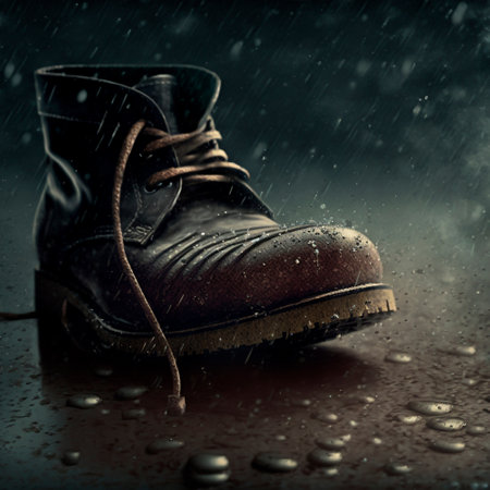 An abandoned shoe in the rain. High quality illustrationの写真素材