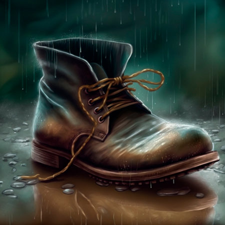 An abandoned shoe in the rain. High quality illustrationの写真素材