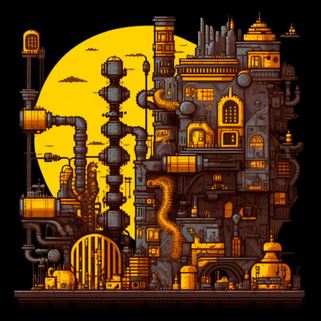 2D Factory in pixel art style. High quality photoの写真素材