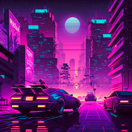 Cartoon image of a cyberpunk street. High quality illustrationの写真素材