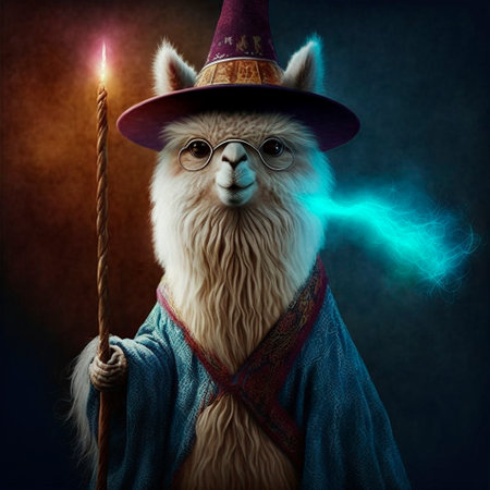 Alpaca wizard , magician with a wand. High quality illustrationの写真素材