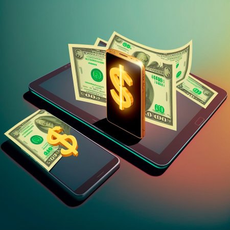 phone and tablet with 3d image of dollars. High quality illustrationの写真素材