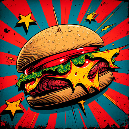 burger image, drawing, retro art. High quality illustrationの写真素材