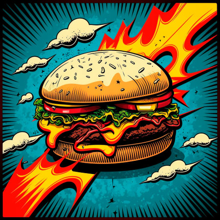 burger image, drawing, retro art. High quality illustrationの写真素材