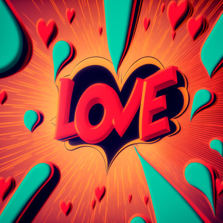 The word Love on a colorful background in the style of pop art. High quality illustrationの写真素材