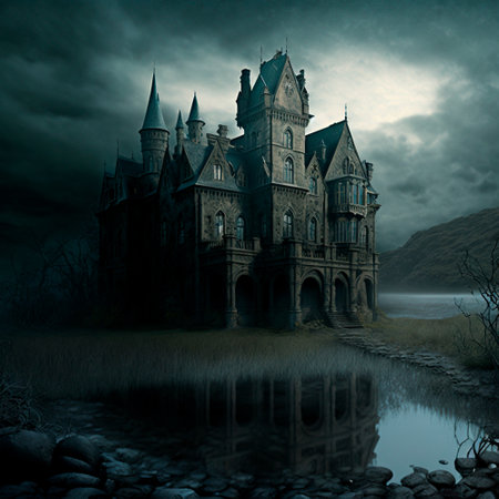 A gloomy mansion in gray tones. High quality illustrationの写真素材