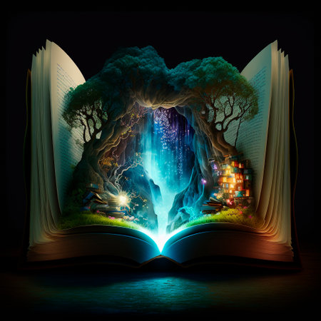 An open magic book with fairy tales. High quality illustration
