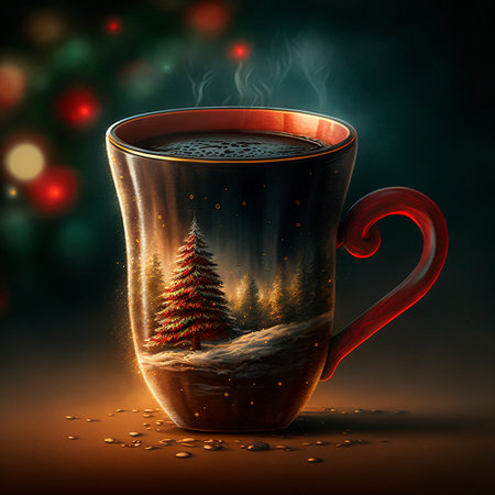 Christmas mug with coffee . High quality illustrationの写真素材