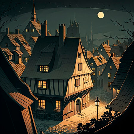 Caricature image of the night city. High quality illustrationの写真素材