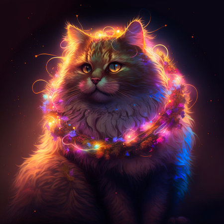 Cat with a garland. High quality illustrationの写真素材