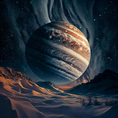 A big planet in the night sky. High quality illustrationの写真素材