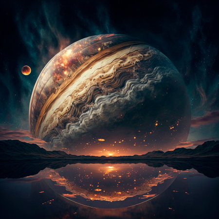 A big planet in the night sky. High quality illustrationの写真素材
