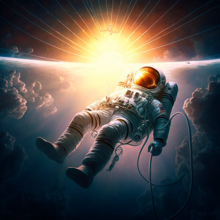An astronaut in space above the sky. High quality illustration
