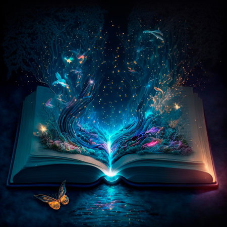 An open magic book with fairy tales. High quality illustrationの写真素材