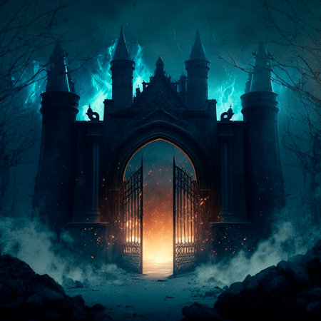 Scary Gothic gates in the style of fantasy. High quality illustrationの写真素材