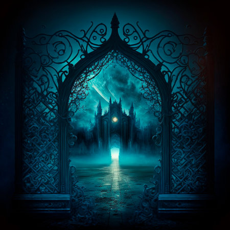 Scary Gothic gates in the style of fantasy. High quality illustrationの写真素材