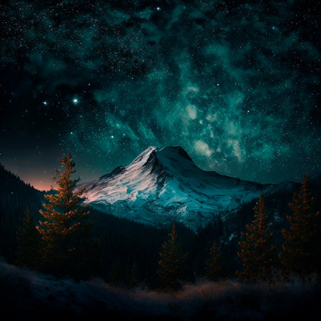Mountains under the starry sky. High quality illustration