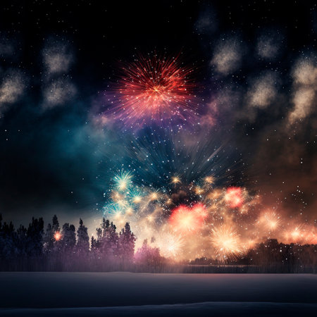 Bright night sky with fireworks. High quality illustrationの写真素材