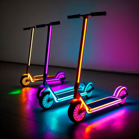 City scooters with neon lights. High quality illustrationの写真素材