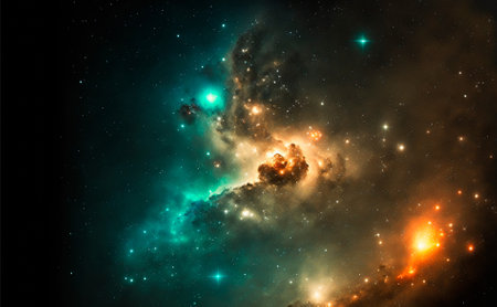 Space sky over the mountains. Milky way and space. High quality illustrationの写真素材