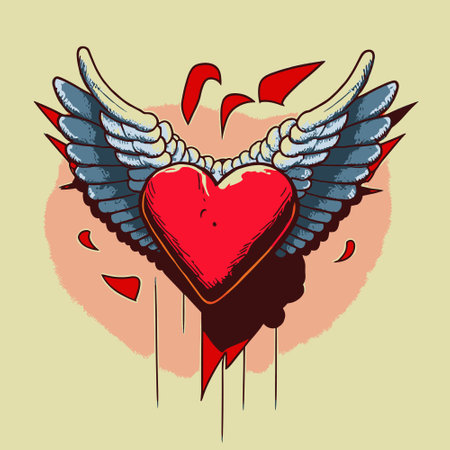 Cartoon graphic drawing of a singing heart with wings. Vector illustrationのイラスト素材