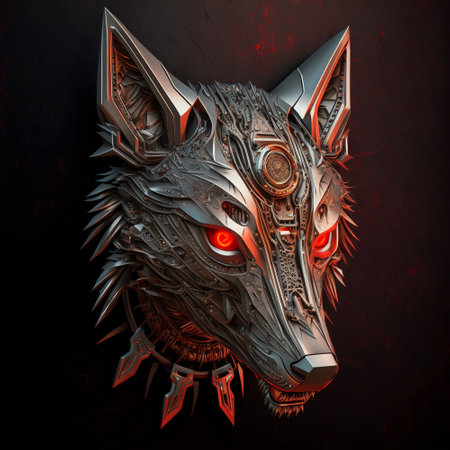 Cybernetic wolf with red glowing eyes. High quality illustration