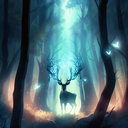 Colorful illustration of a deer in the forest. High quality illustrationの写真素材