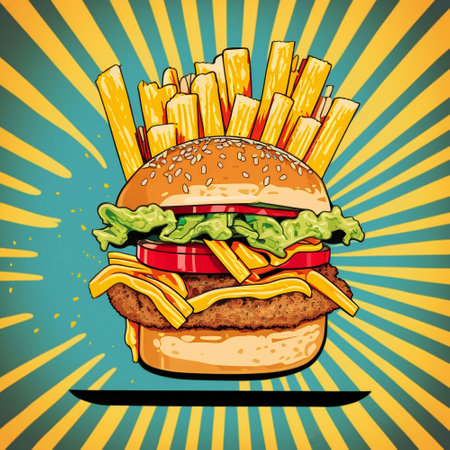Colorful illustration of fast food in pop art style. High quality illustrationの写真素材