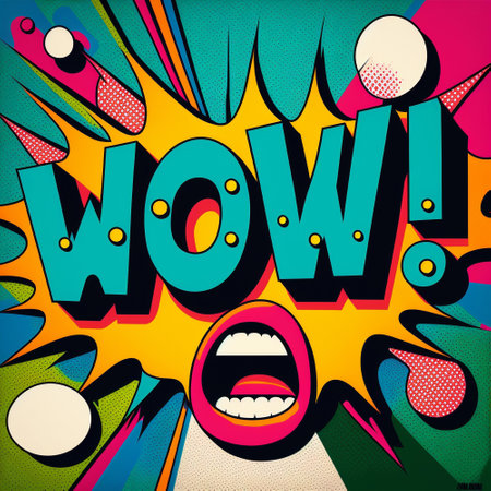Cartoon sign of burst clouds with the word WOW. High quality photoの写真素材