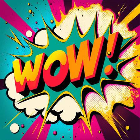 Cartoon sign of burst clouds with the word WOW. High quality illustrationの写真素材