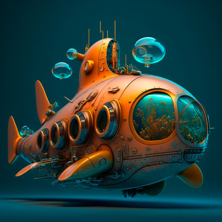 technological submarine, nautilus in the water column, 3D image. High quality illustration