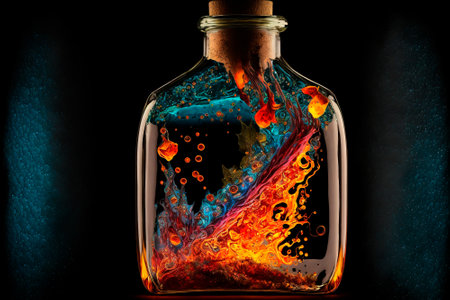 A bottle filled with colorful liquid fire. High quality illustration
