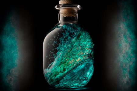 A bottle filled with colorful liquid fire. High quality illustrationの写真素材
