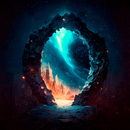 A beautiful portal to another world, a transition to another space, a portal between worlds. High quality illustrationの写真素材