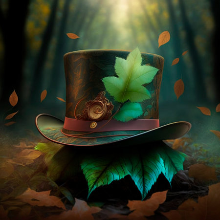 Hat with green and orange leaves in Irish style. High quality illustrationの写真素材
