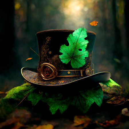 Hat with green and orange leaves in Irish style. High quality illustrationの写真素材