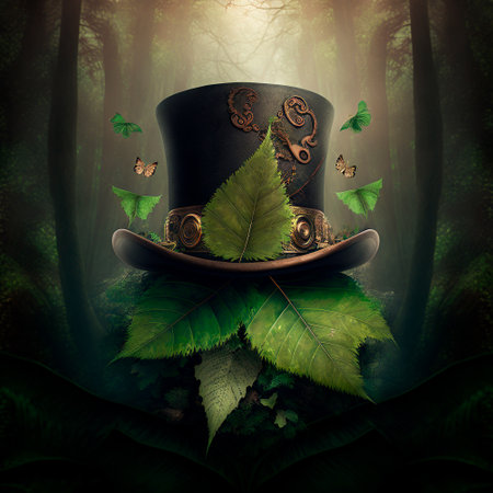 Hat with green and orange leaves in Irish style. High quality illustrationの写真素材