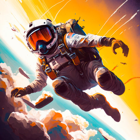 Illustration of a skydiver with opened parachute in the air. High quality illustration