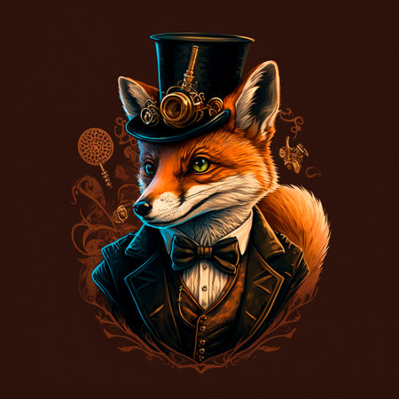 Fox gentleman in a beautiful hat.Steampunk style. High quality illustrationの写真素材