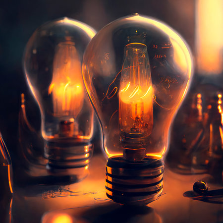Close-up image of glowing light bulbs. High quality illustrationの写真素材