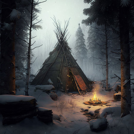 Shelter in the forest. High quality illustrationの写真素材