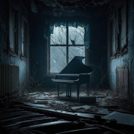 A gloomy image of a piano in the Gothic style. High quality illustrationの写真素材