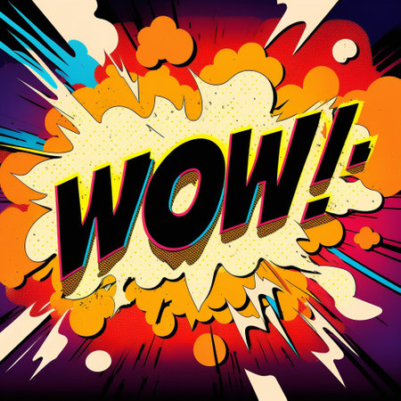 Cartoon sign of burst clouds with the word WOW. High quality illustrationの写真素材