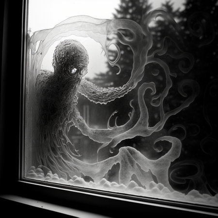 ice monsters behind glass based on Howard Lovecraft. High quality illustrationの写真素材