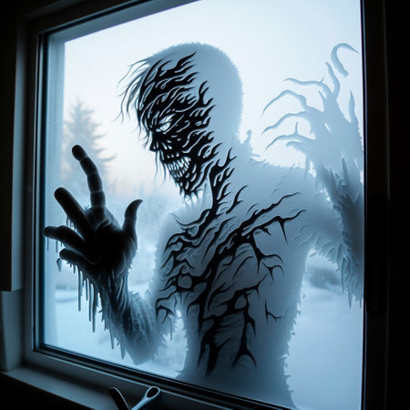 ice monsters behind glass based on Howard Lovecraft. High quality illustrationの写真素材