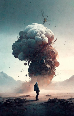 A series of conceptual images. Man in front of an incomprehensible fog. High quality illustration