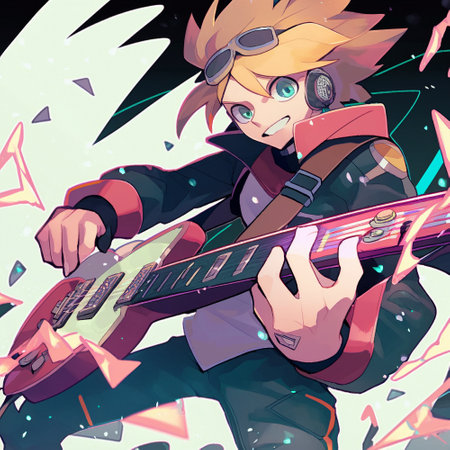 The guy plays an electric guitar in the Anime style. High quality illustrationの写真素材