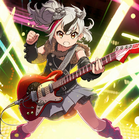 A girl plays an electric guitar in the anime style. High quality illustrationの写真素材