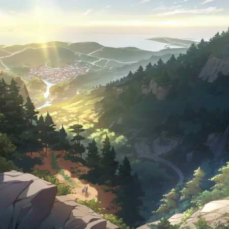 Sunny summer day in the mountains. High quality illustrationの写真素材